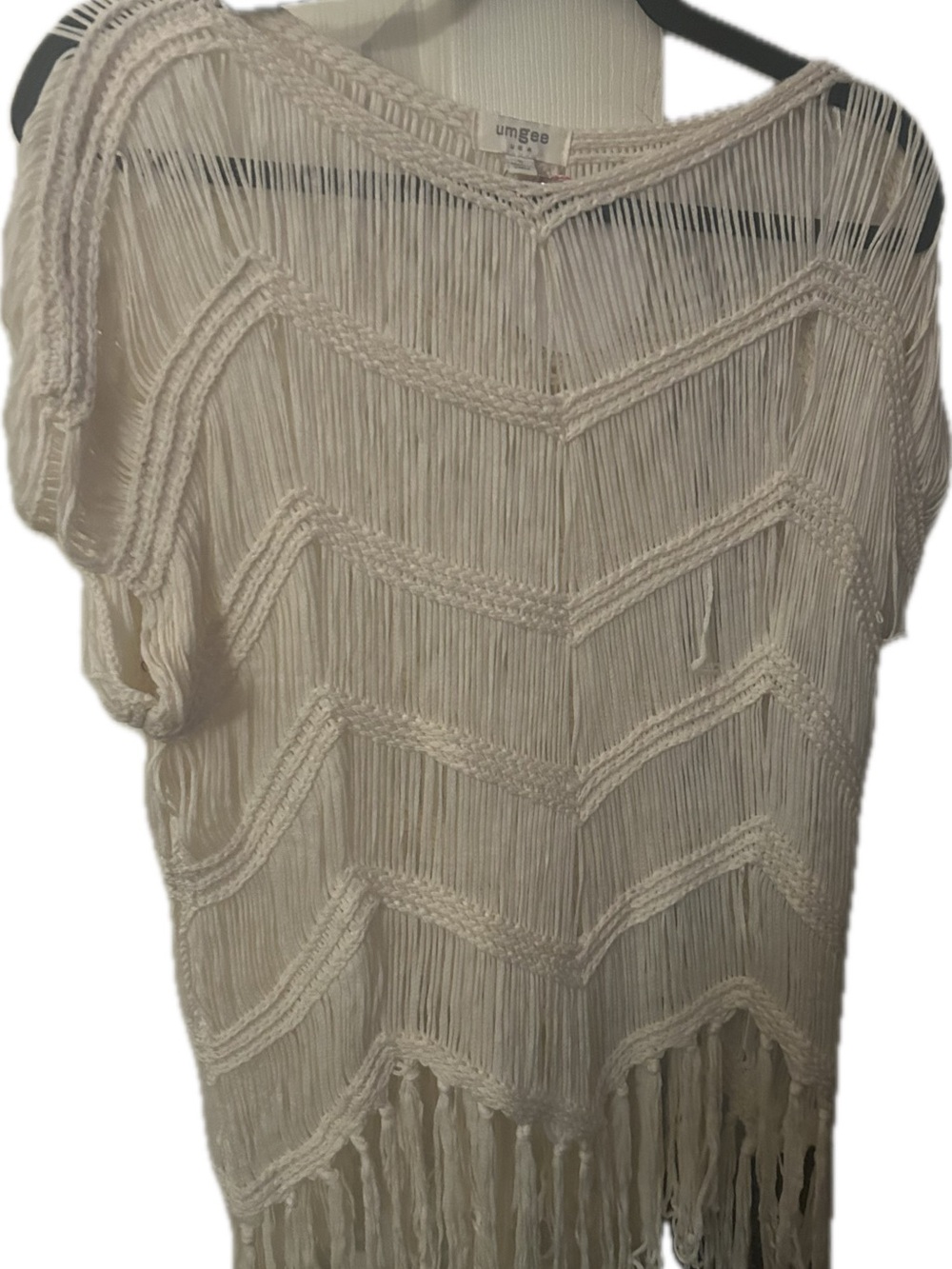 Umgee Cream Fringe Open-Knit Tunic Top NEW W/TAGS